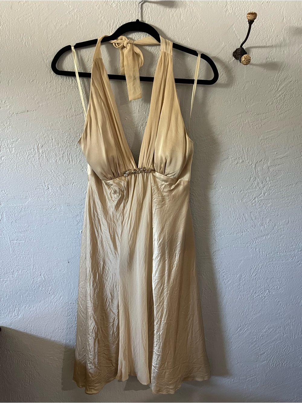 White House Black Market Cream One-Shoulder Halter Midi Dress
